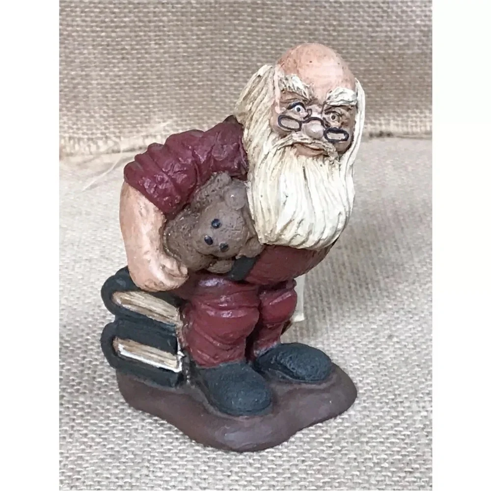 Santa Claus On Books Resin Figurine Rustic Christmas Farmhouse Cottage Core